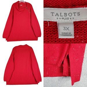 Talbots Sweater Red Speckled Women’s Plus Size 3X Cotton Draped Neck Chunky